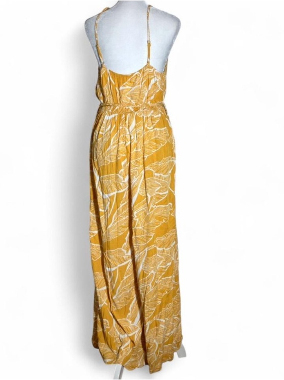 Cupshe Mustard Yellow Floral Maxi Jumpsuit Wide Leg Side Slit size Large - Picture 3 of 8